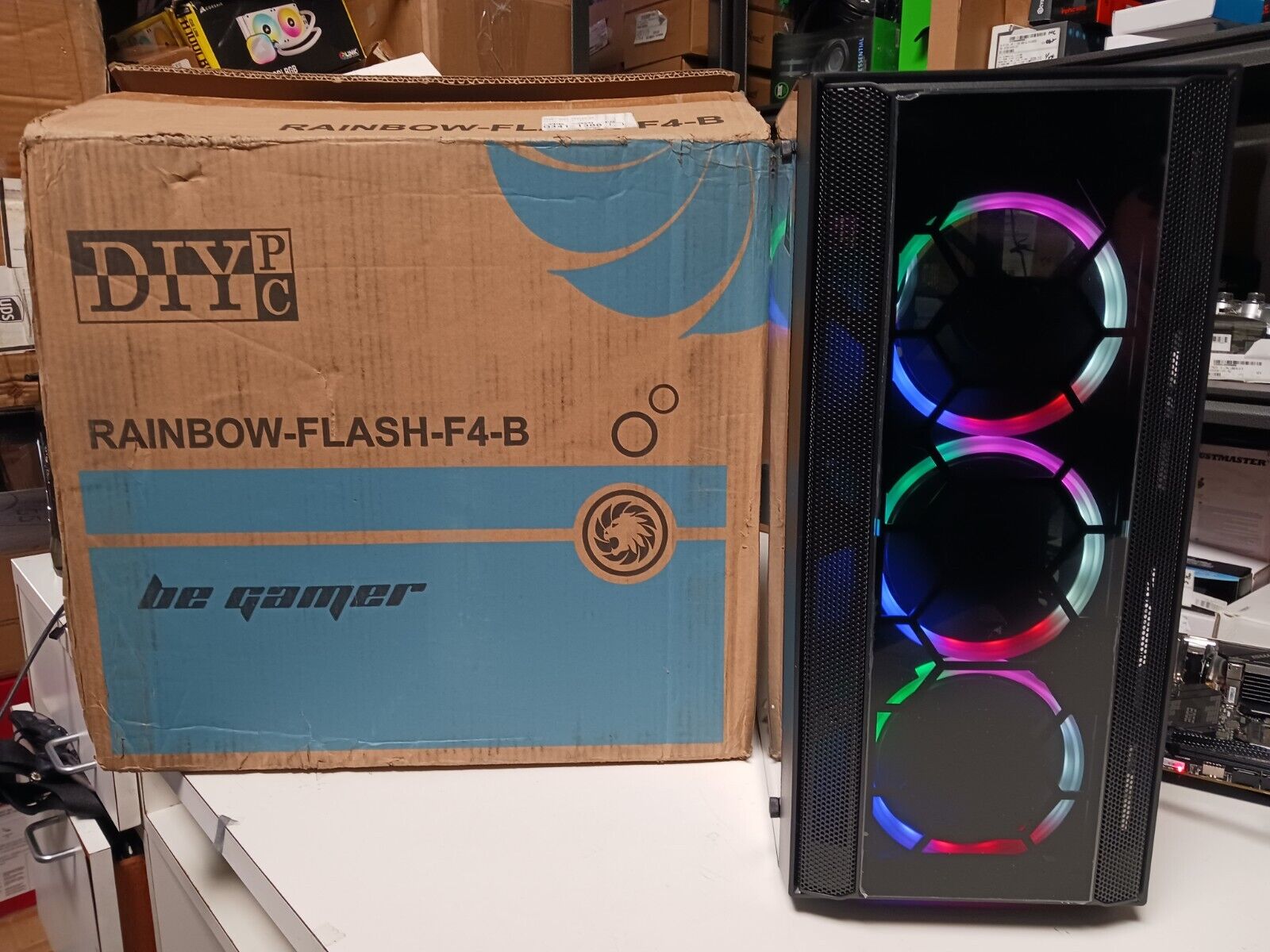 -DIYPC Rainbow-Flash-F4-B Black Steel Tempered Glass ATX Mid Tower Computer Case