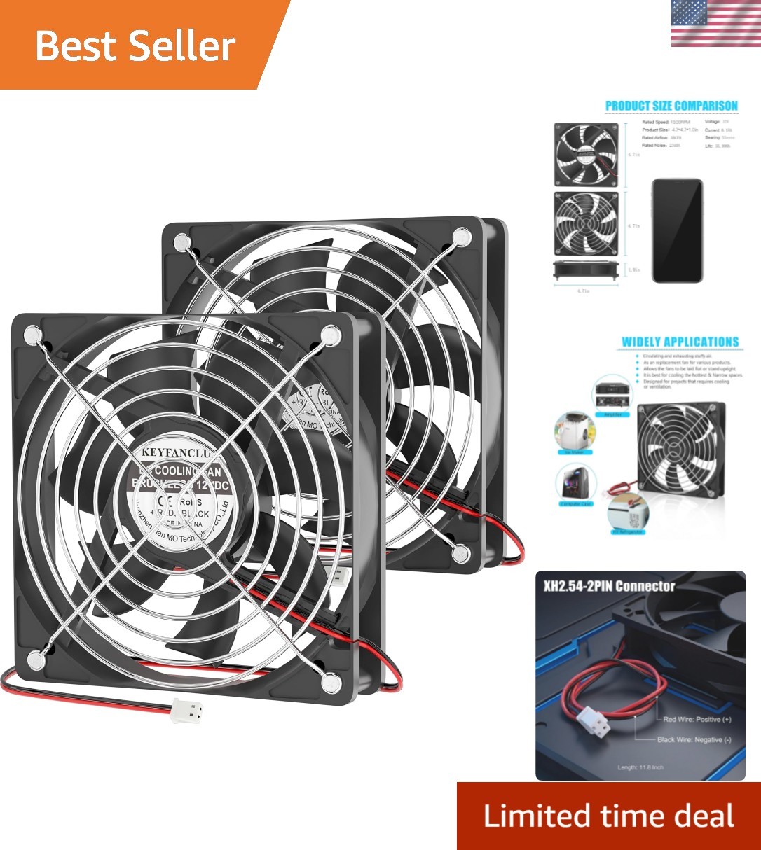 Quiet 120mm Cooling Fan 2-Pack: High Performance 12V for PCs & Refrigerators