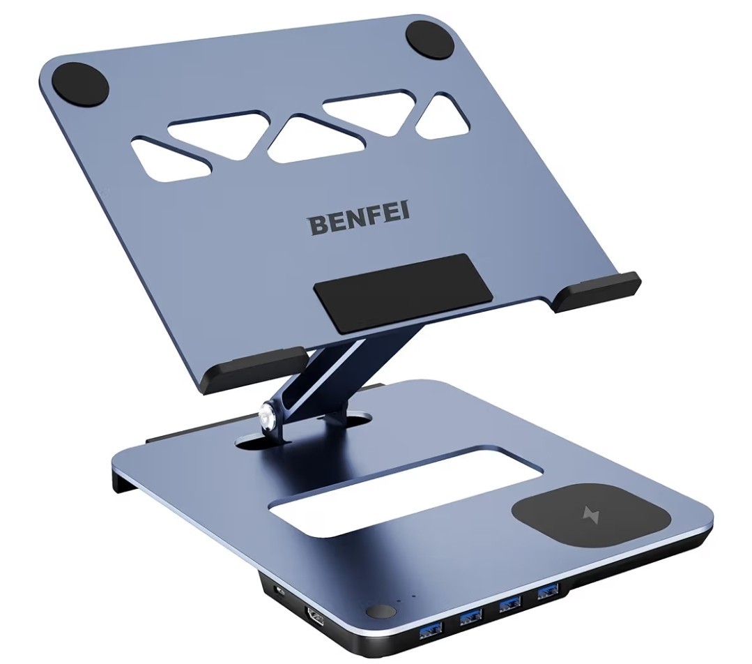BENFEI Laptop Stand with USB C 6in1 Docking Station, 15W Magnetic Wireless Charg