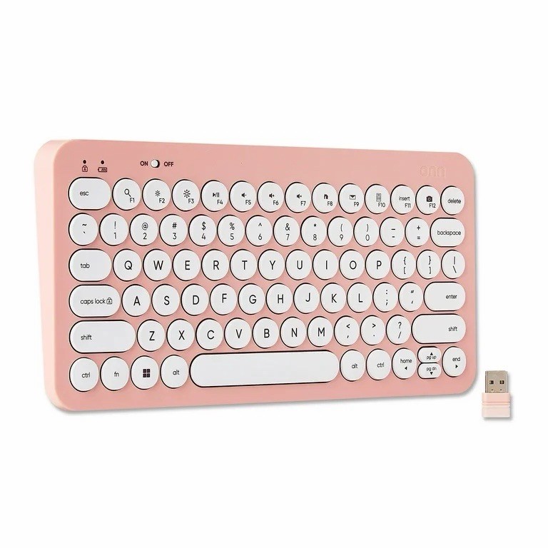 Onn Mini Compact Wireless Office Keyboard Retro Style USB Receiver 78 Keys Pink