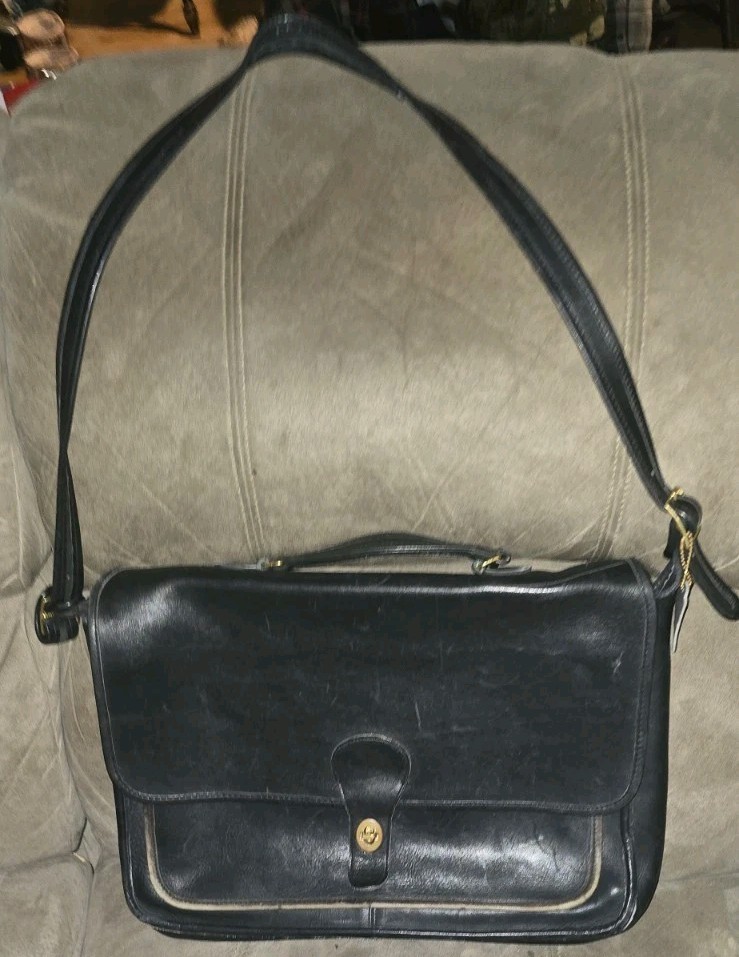 COACH Vintage Briefcase Shoulder Bag Leather Black 