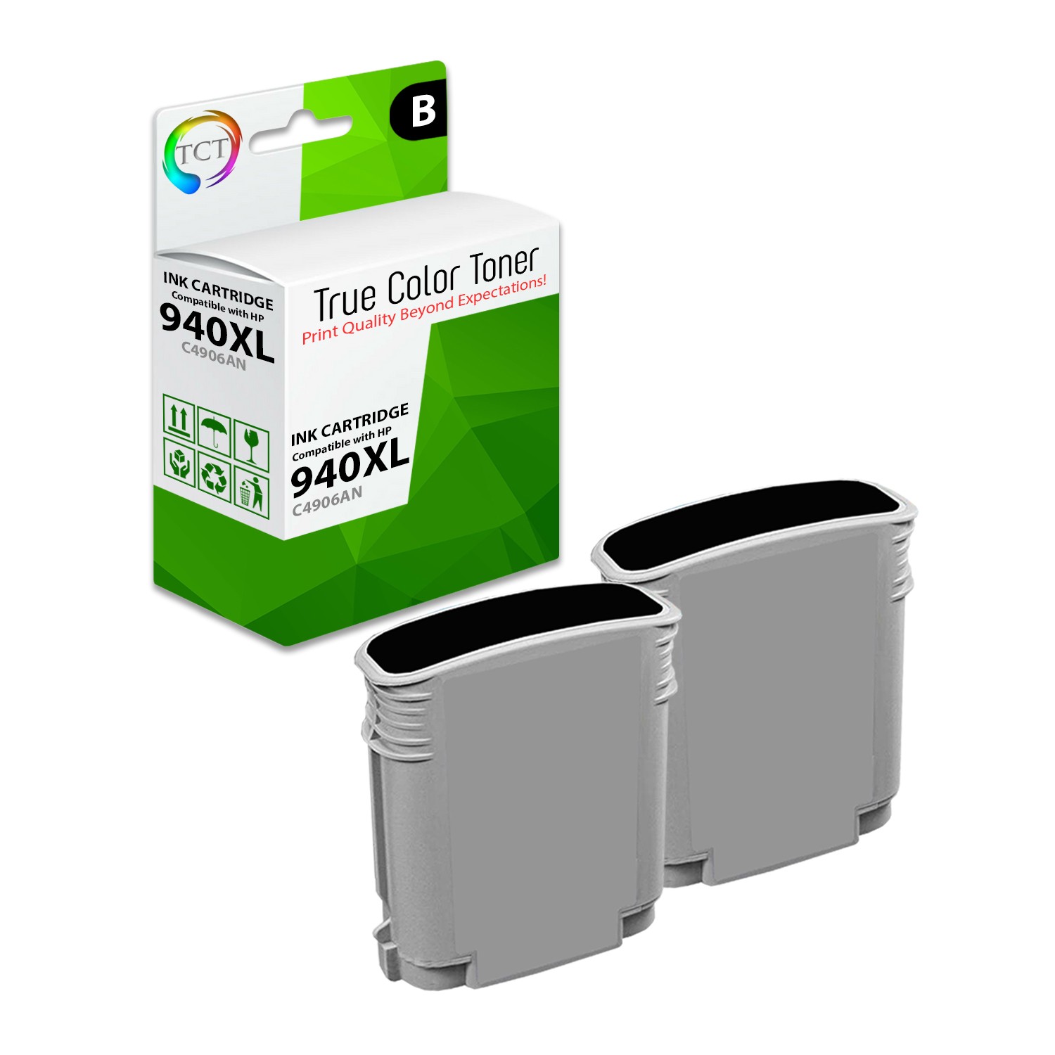 2Pk TCT Compatible 940XL 940 XL Black HY C4906AN For HP OfficeJet Pro 8000 8500