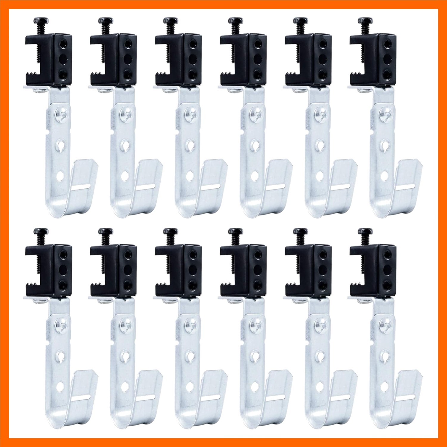12 Pack Heavy Duty Wall Mount J-Hooks with Beam Clamp - Ideal for Cable Storage