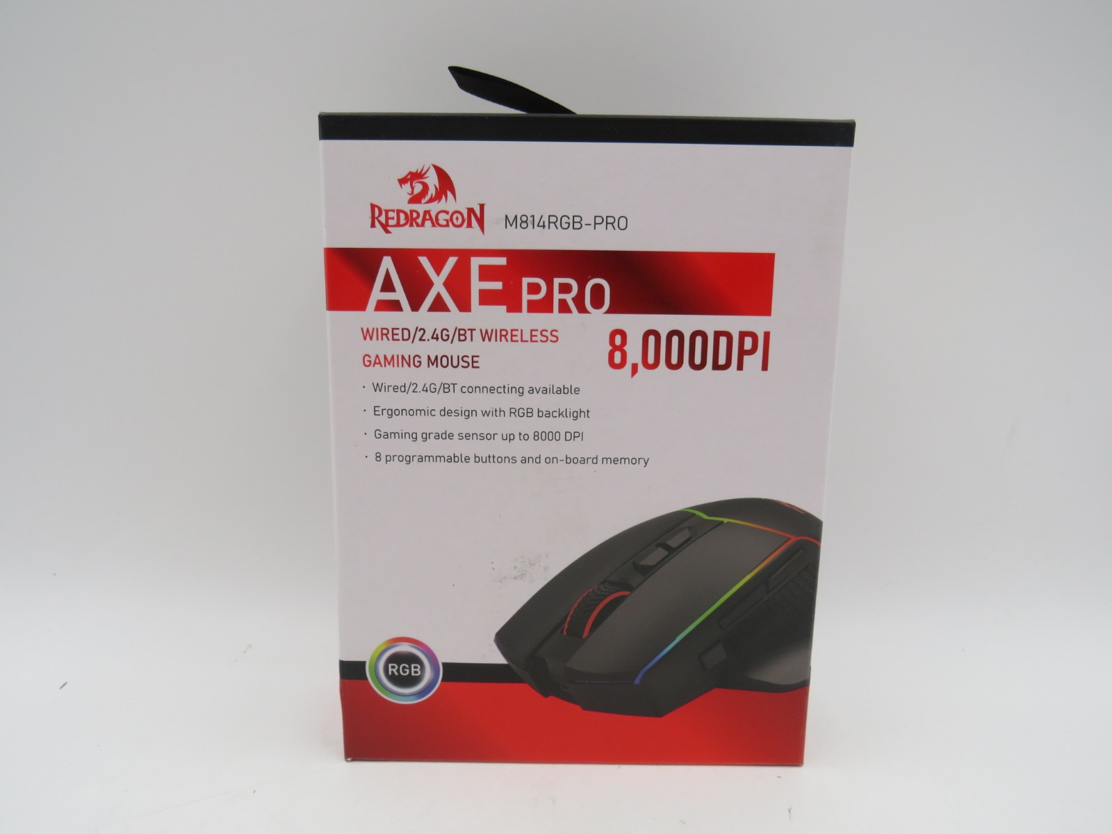 Redragon Axe Pro Wireless Gaming Mouse 2.4/BLTE/USB-C 8000 DPI NEW SEALED