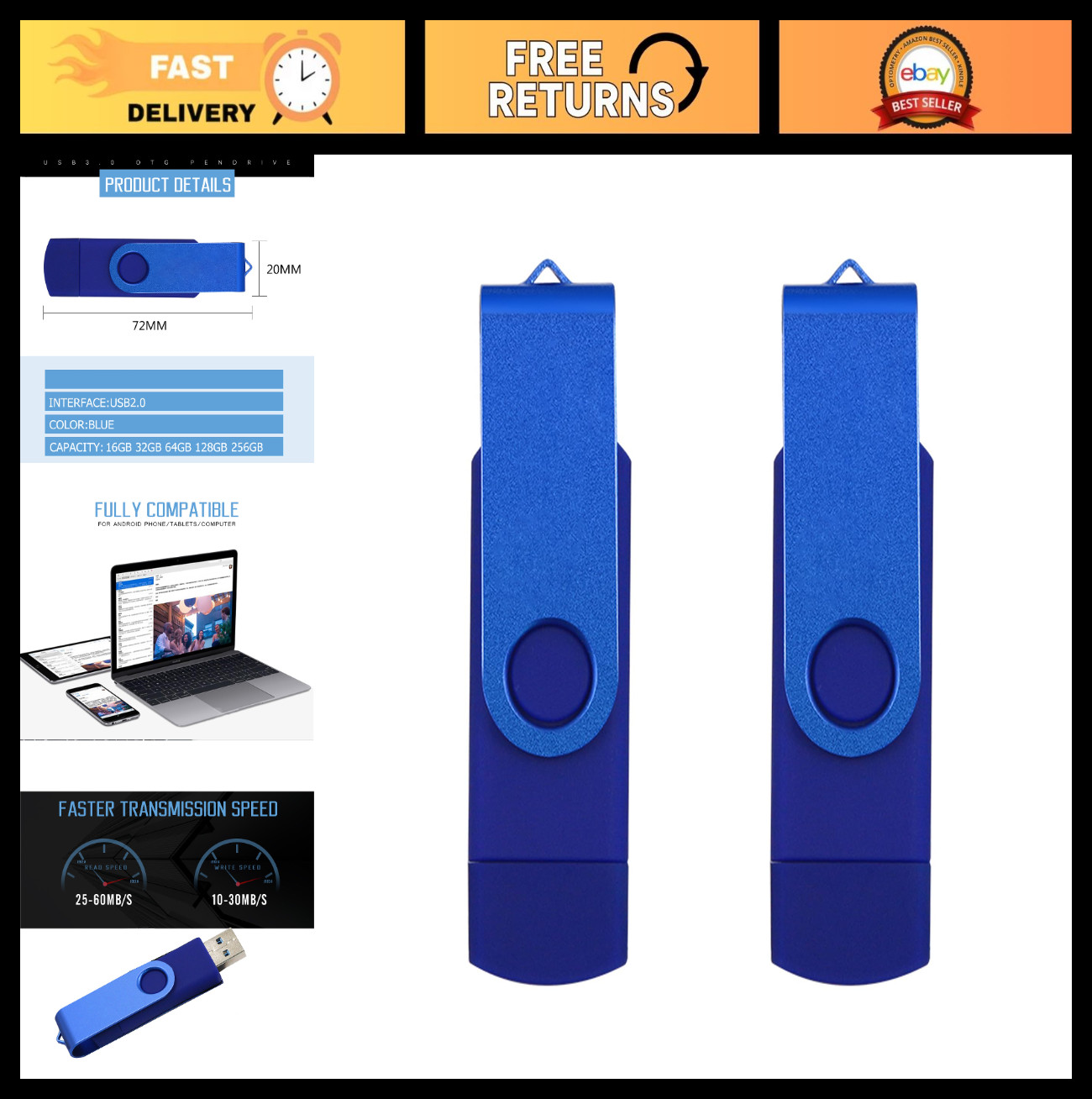 32GB USB Flash Drive 2-Pack, High-Speed Metal Swivel Thumb Drives, Portable Data