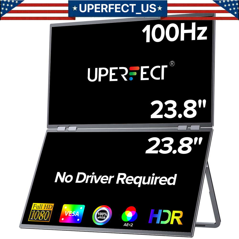 UPERFECT Dual UStation 23.8" Folding Monitor Dual Portable Display W/ Stand VESA