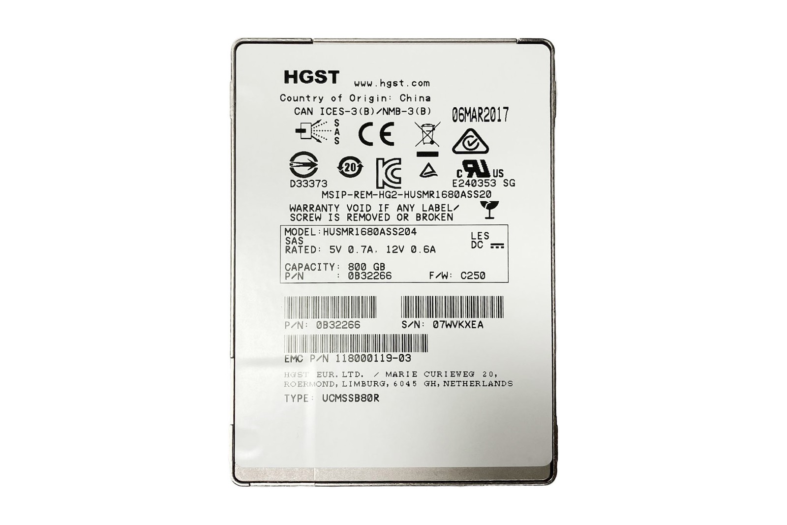 Hard Drive EMC 800GB SSD SAS 12G 2.5" 118000119-03