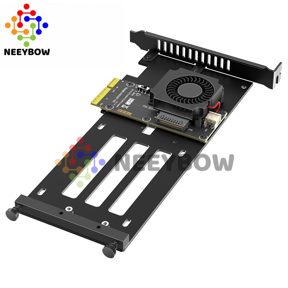 PCIe 5.0 x4 to E1.S/E3.S SSD Adapter Card with Cooling Fan for Desktop/Server