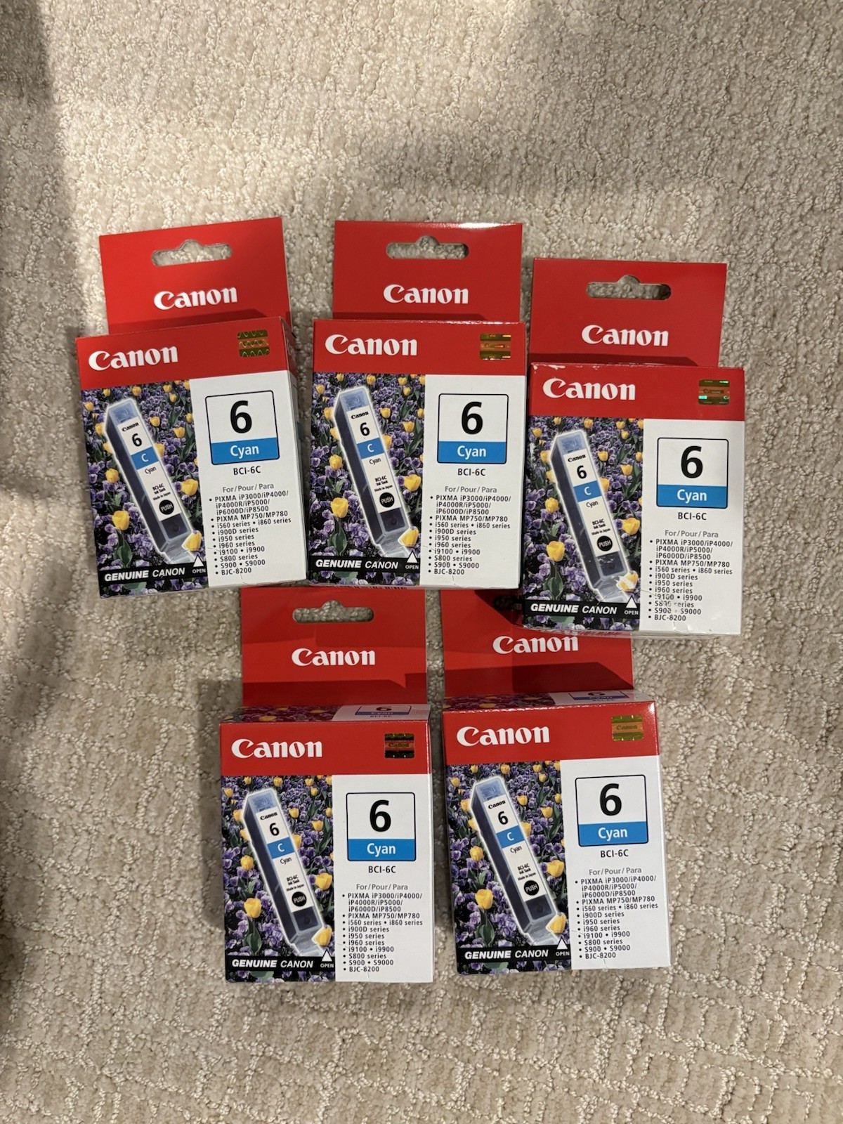 Pack 5 Genuine Canon BCI-6PC Printer Ink NEW Cyan