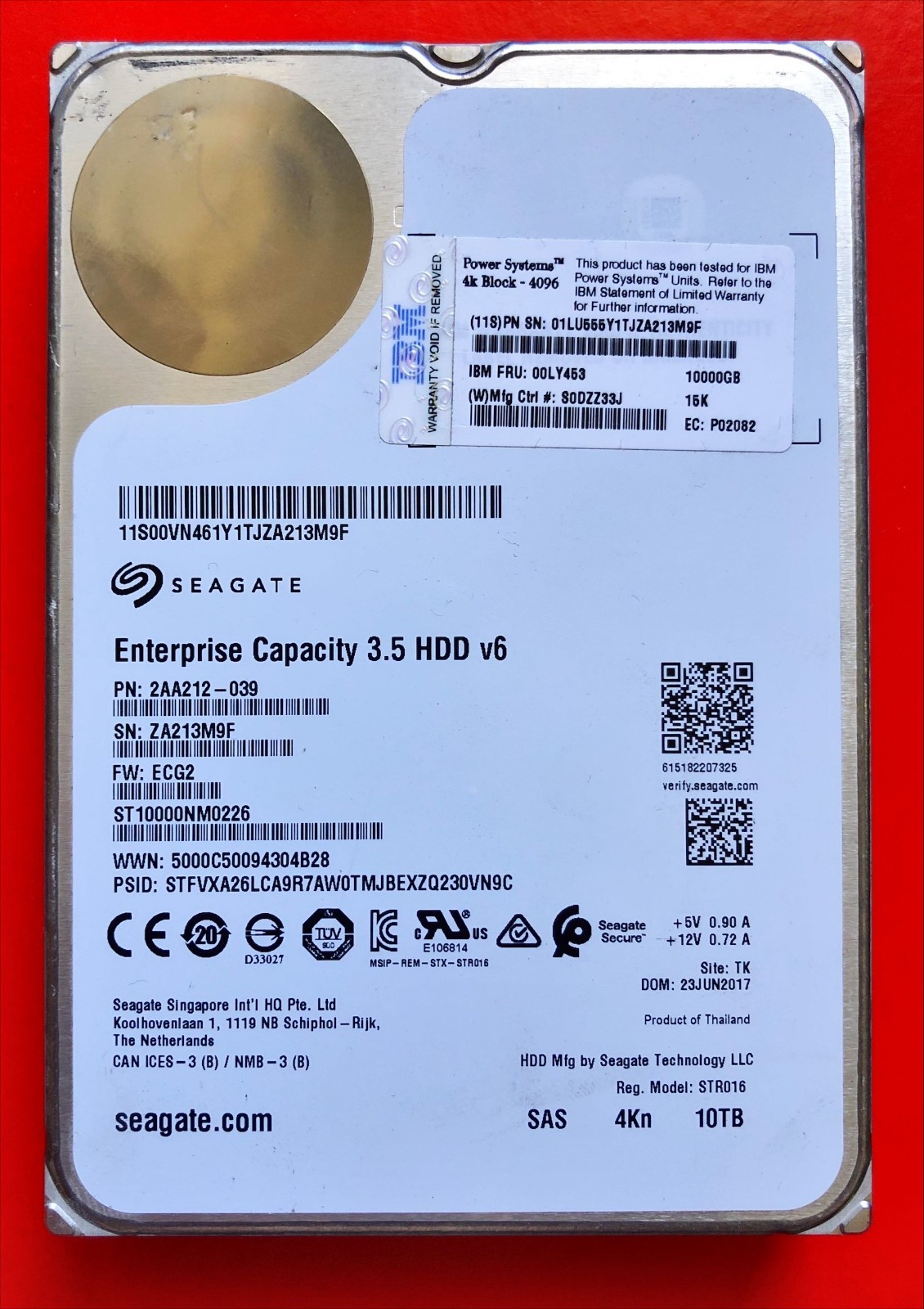 Seagate/IBM 00LY453 HDD, 10TB 7.2K DISK SAS-1200 3.5IN, ESS Internal HDD