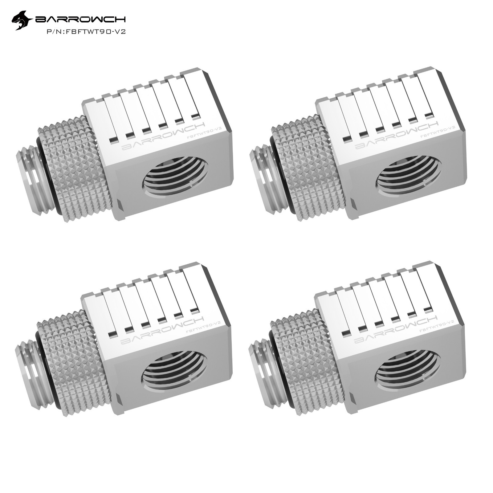 4 Pcs BarrowCH 90° G1/4" Male to Female Extender Fitting 90 Degree Rotary Silver