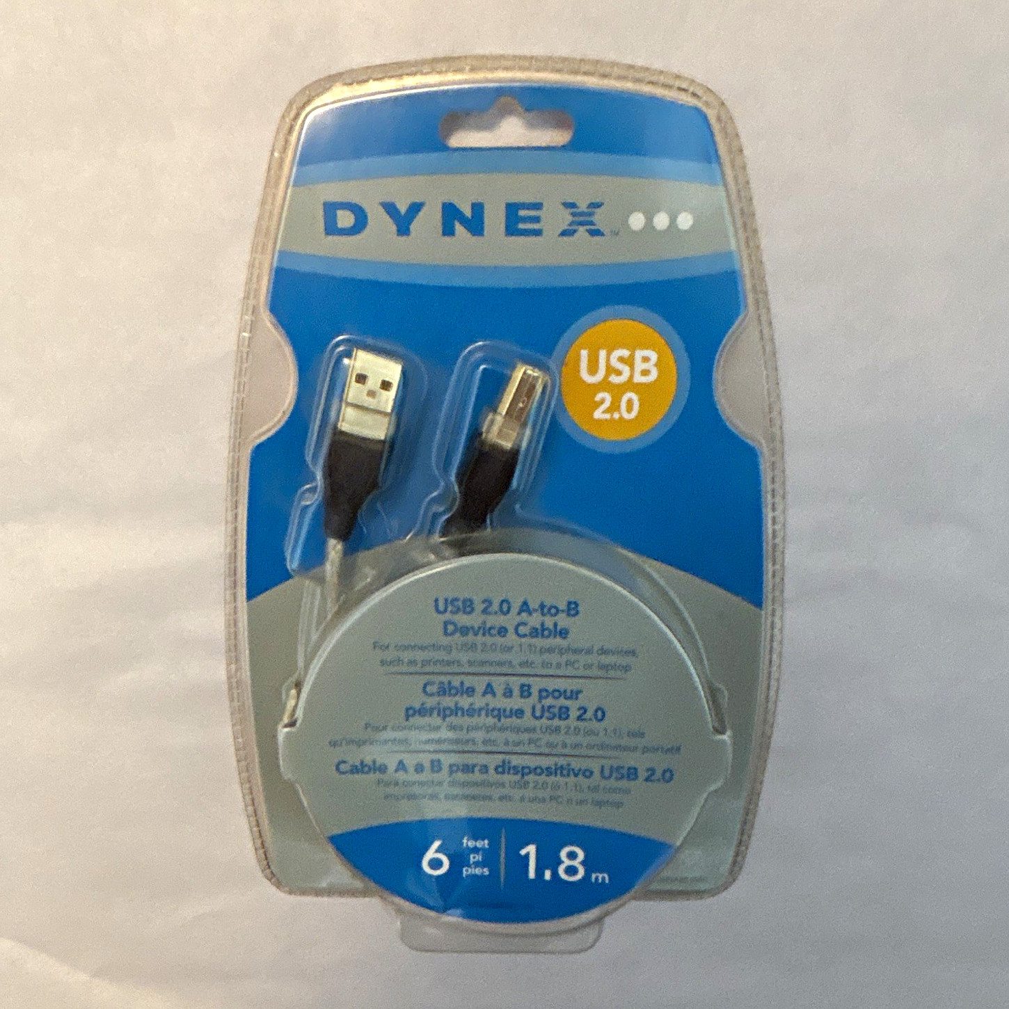 Dynex USB 2.0 Type-A Male to Type-B Male Cable 6 ft Black Round