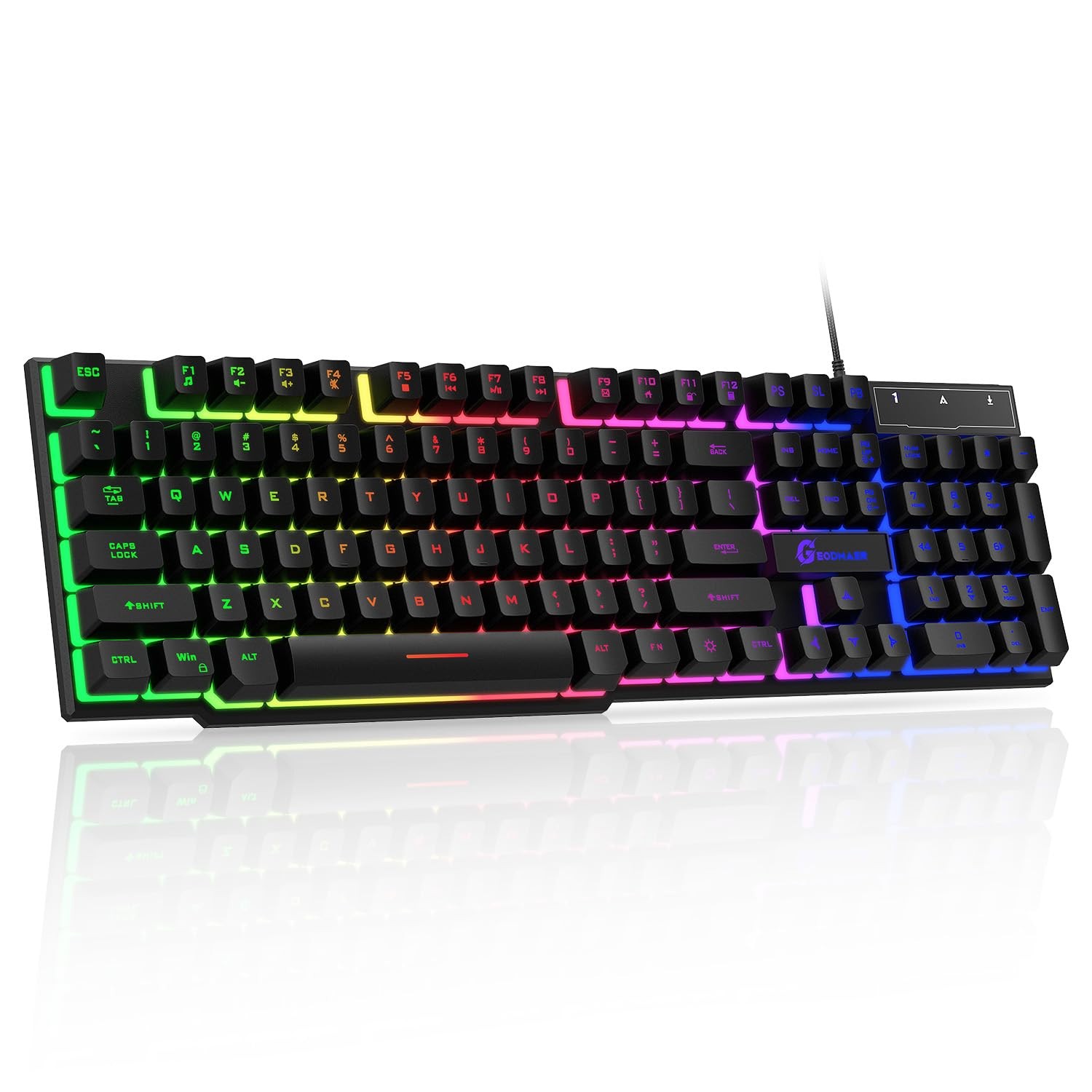 GEODMAER 104 Keys Gaming Keyboard, Full Size LED Black 104 Keyboard