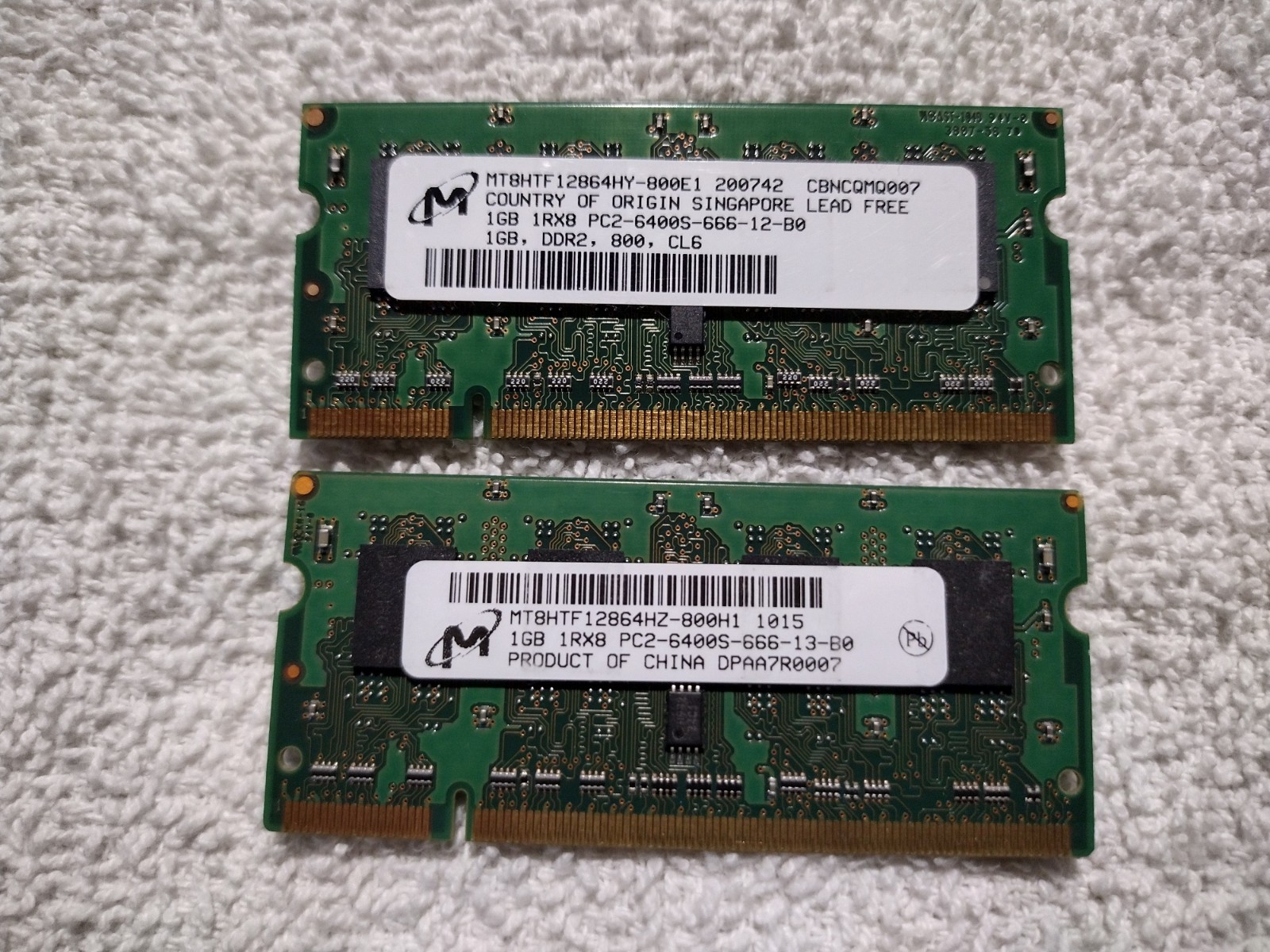 Micron 2GB (2x1gb) 2Rx8 PC2-6400 200Pin DDR2 800Mhz SODIMM RAM Laptop Memory