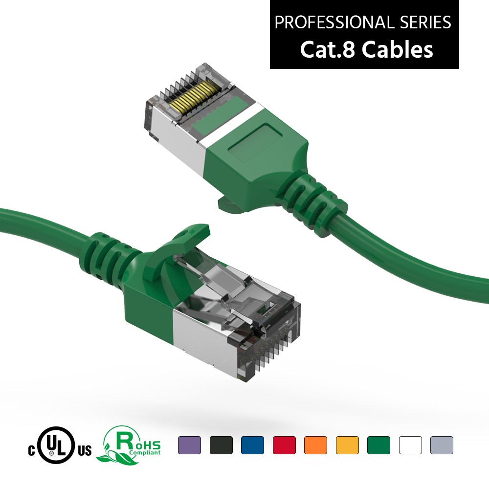 20 Pack of 10Ft CAT8 U/FTP Slim Ethernet Network Cable Green 30AWG