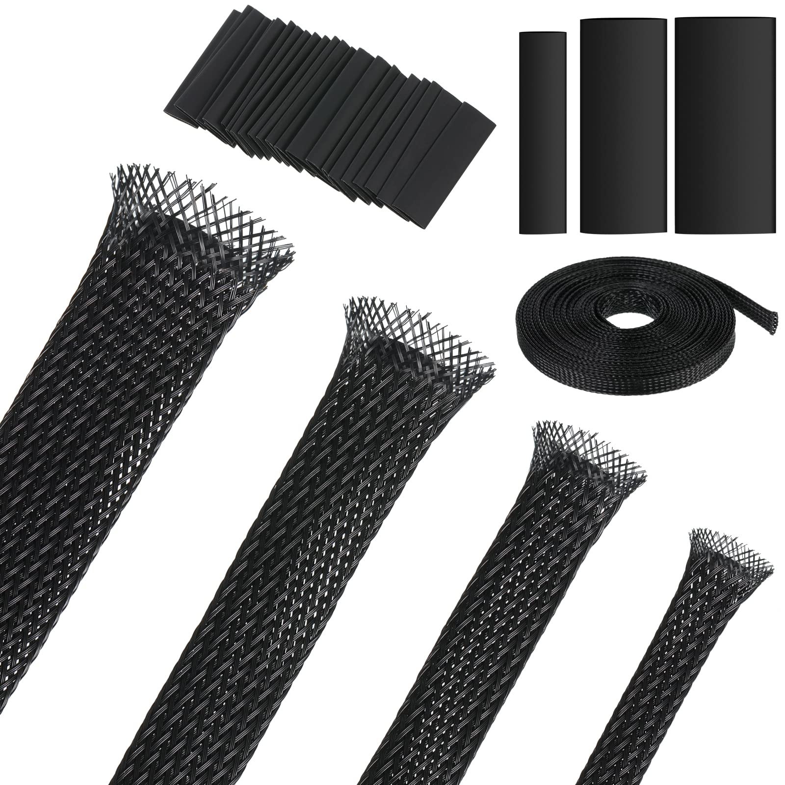 65.6 Ft Expandable Braided Cable Sleeve Multi Size Braided Wire Sleeve with 120