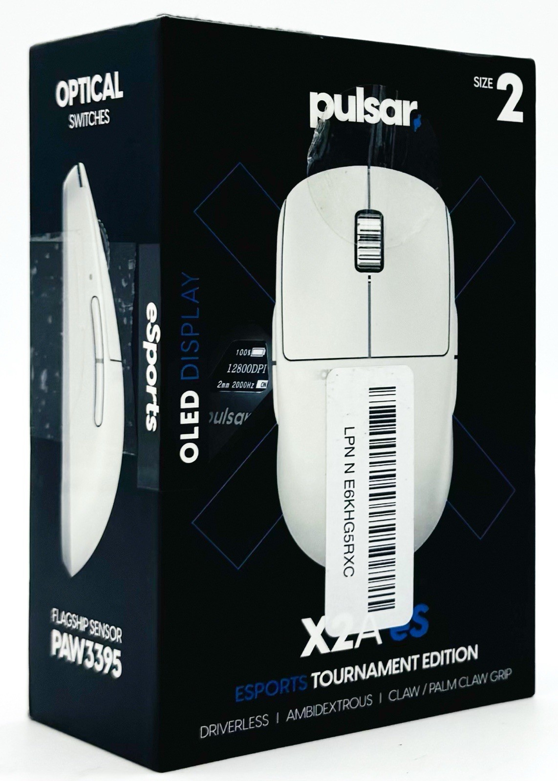 Pulsar X2A eS OLED eSports Tournament Edition Gaming Mouse 26K DPI Size 2 White