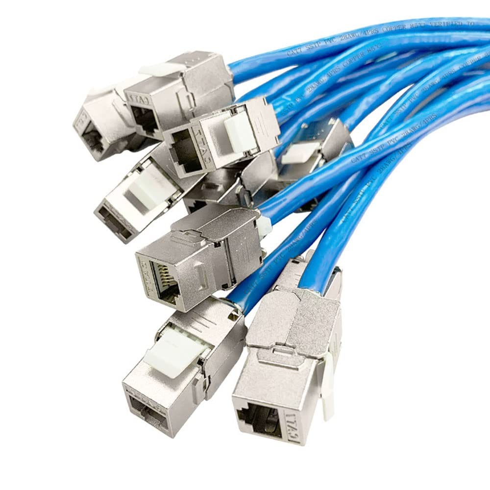 12 Pcs Cat6a Cat7 Keystone Jack Cat7 RJ45 STP Tool-Less Type Zinc Alloy Modul...