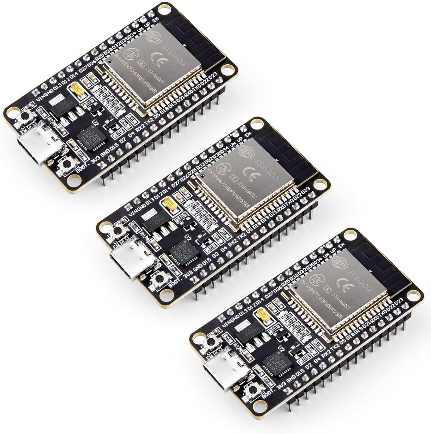 ELEGOO 3PCS ESP32 Dev Boards, ESP-WROOM-32, USB-C, Wifi Bluetooth 4.2 | Low-Powe