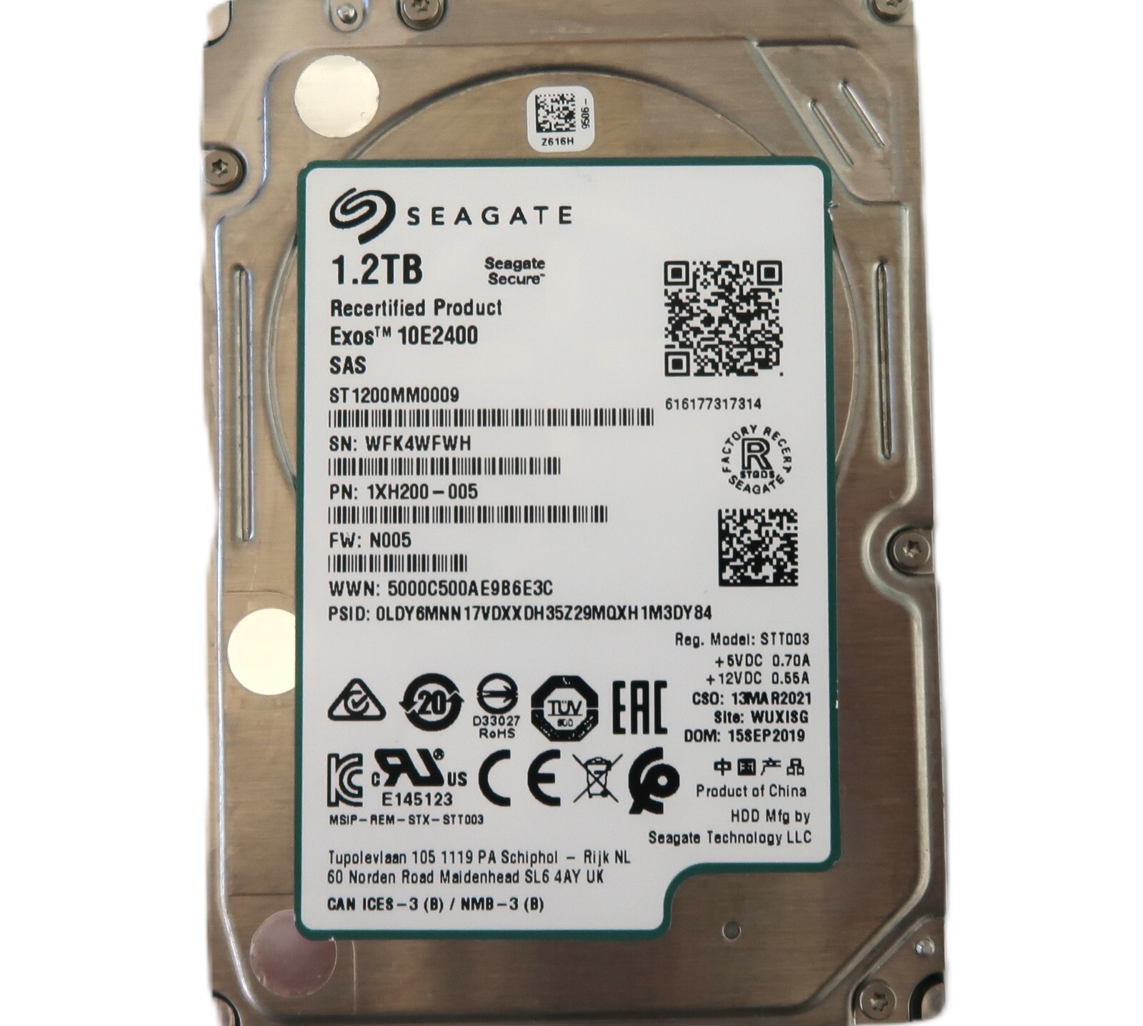 Seagate ST1200MM0009 10E2400 1XH200-005 10k 12Gb/s Exos 1.2TB 2.5" SAS HDD