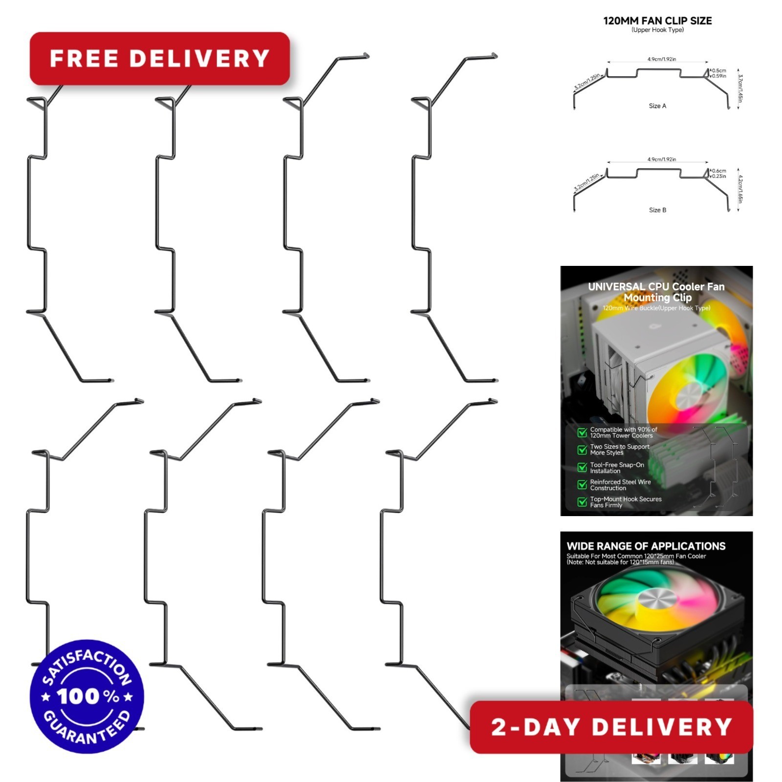 upHere Universal 120mm CPU Fan Mounting Clips Kit - Stainless Steel