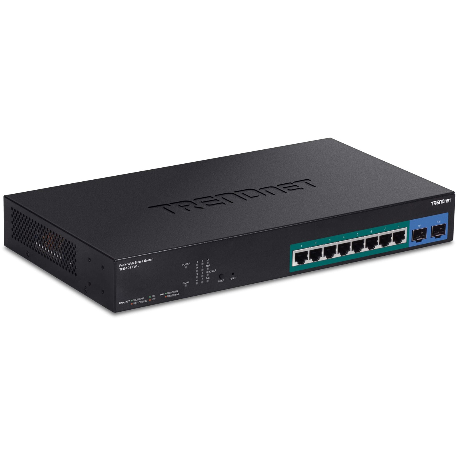TRENDnet 10-Port Gigabit Web Smart PoE+ Switch with 8 1.7"x13"x7.1", Black