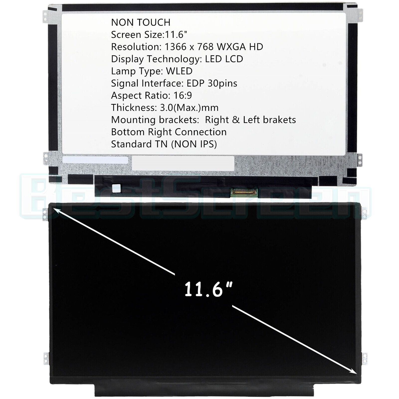 Innolux 11.6\'\' 1366x768 WXGA 30pin Laptop LED LCD Screen N116BGE-EA2 Rev.C1