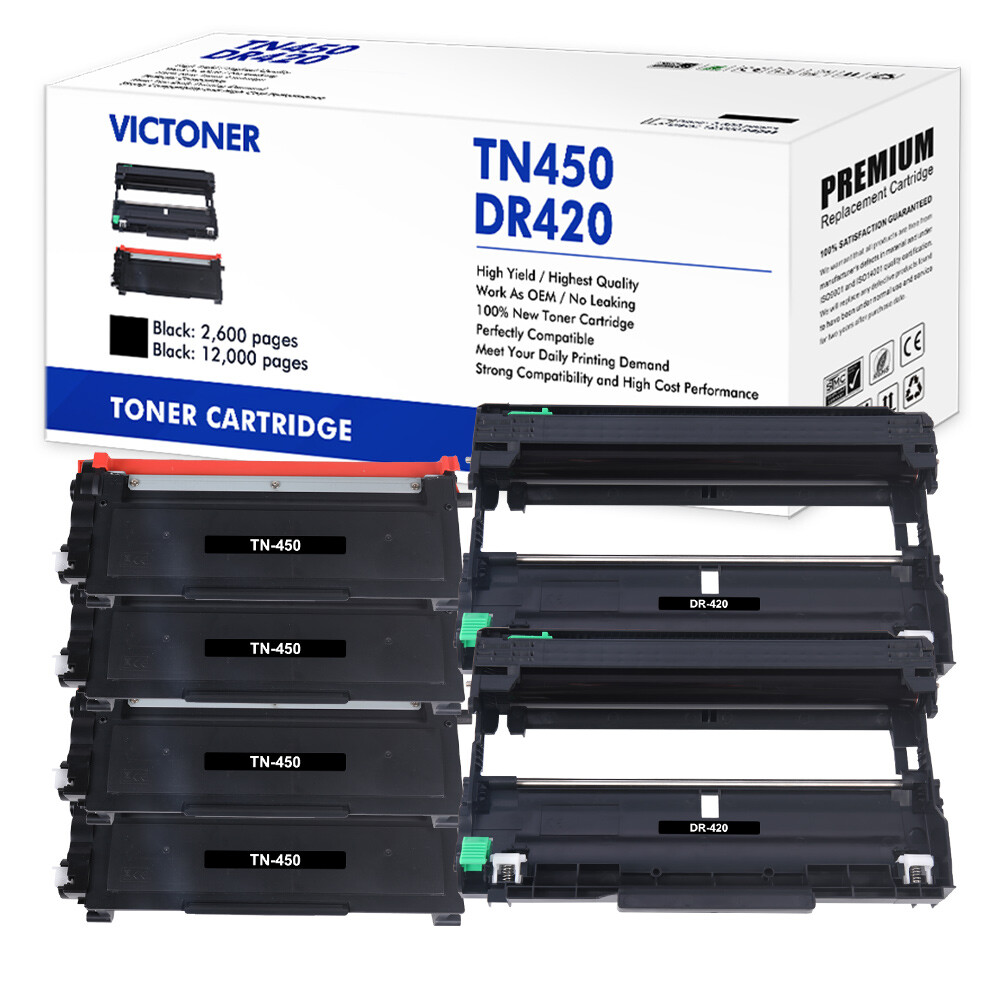 4x TN 450 Toner 2PK DR420 Drum Compatible With Brother HL-2270DW 2240 MFC-7360N