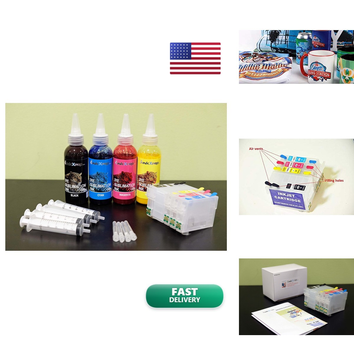 INKXPRO 4X100ml Sublimation Cartridge Kit Auto Reset Chips WF-7210 WF-7710