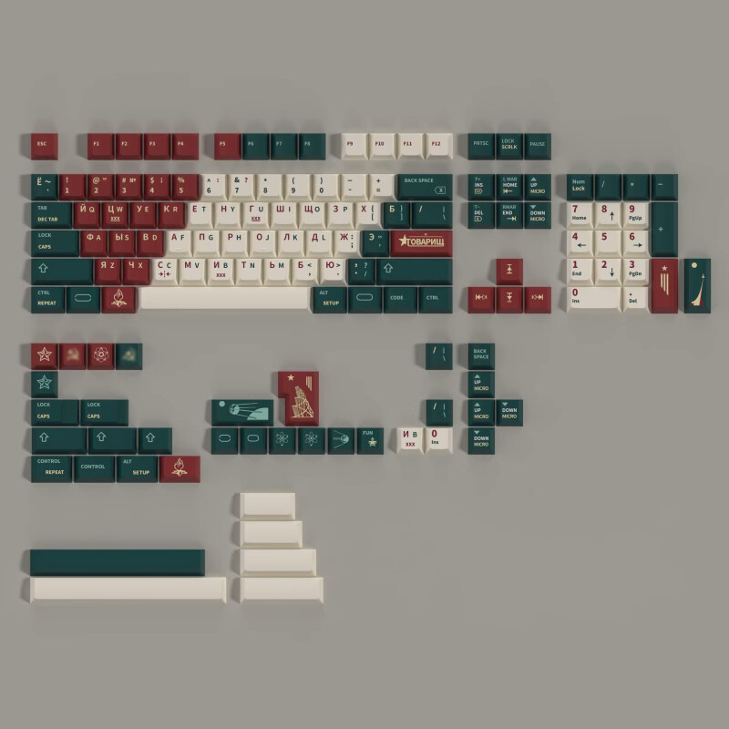 Green Red White Russian Dye Sublimation Cherry Profile PBT Keycap Set 