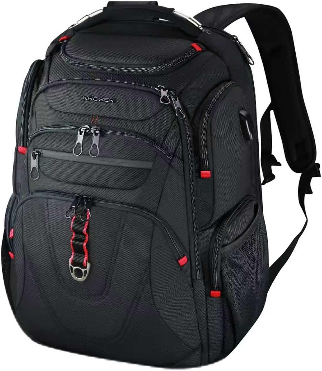 17.3" XL Water-Repellent Travel Laptop Backpack with USB Port & RFID, Black