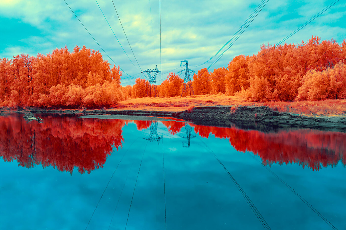 Landscape nature reflection infrared trees forest lake Custom Gaming Mat Desk