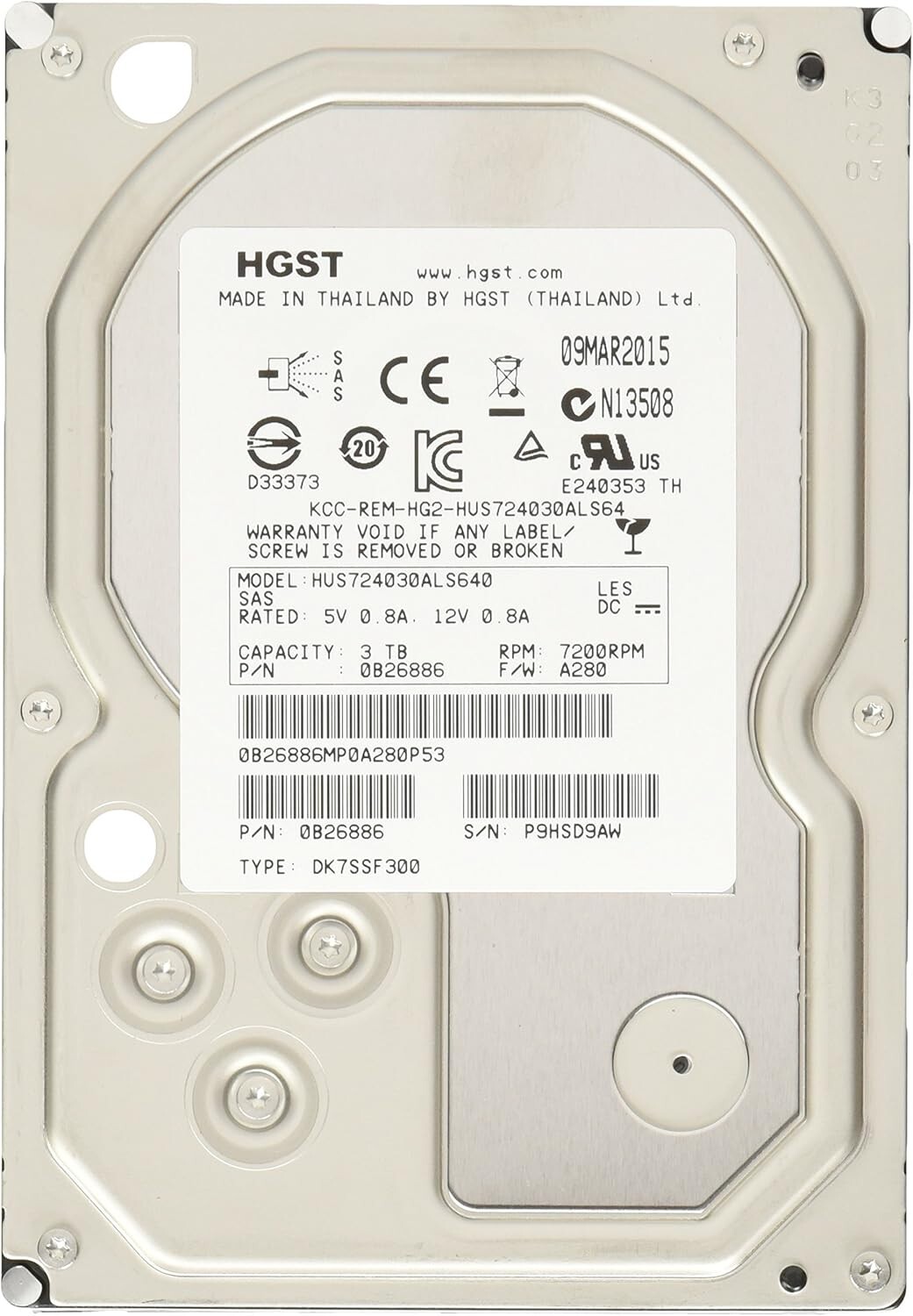 HGST Ultrastar HUS724030ALS640 3 TB 3.5 in SAS 2 Enterprise Hard Drive TESTED