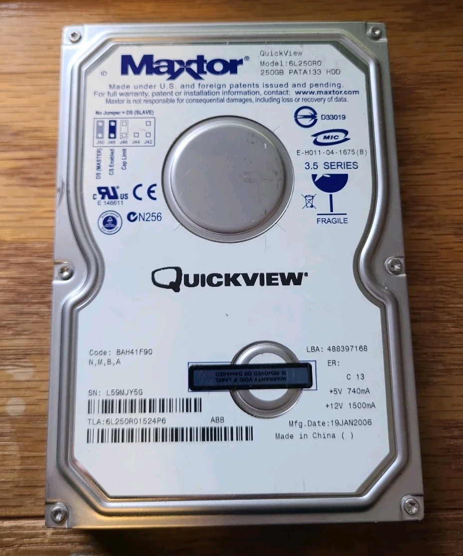 Maxtor QUICKVIEW, 3.5 SERIES, 250GB IDE HD, 6L250R0