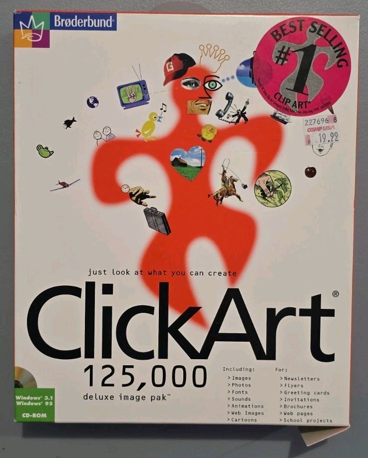 Broderbund CLICKART 125,000 Deluxe Image Pak PC CD- Rom WIN95 SEALED