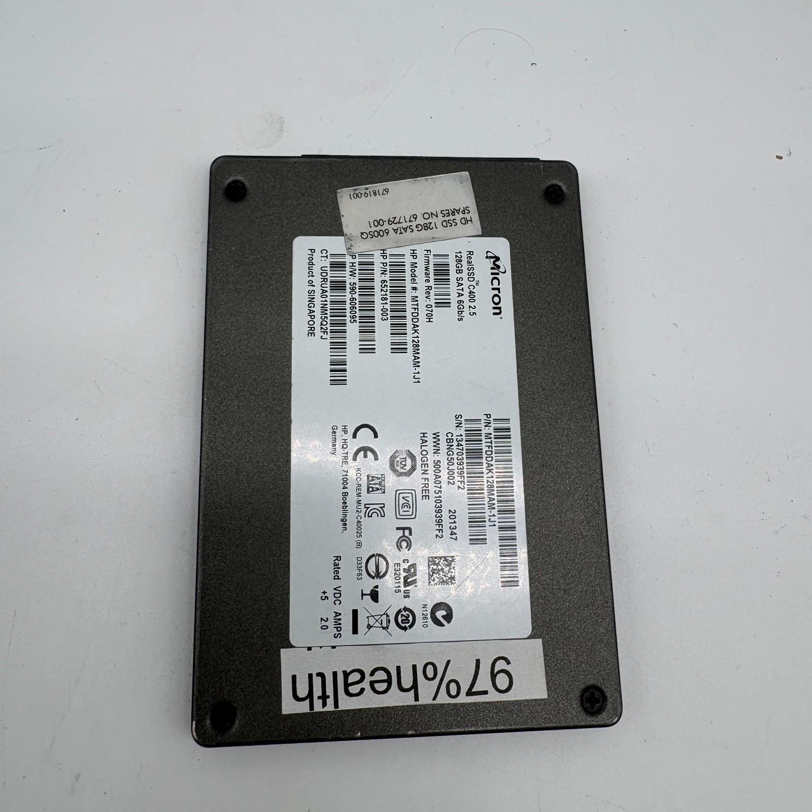 Micron RealSSD C400 128GB 2.5" SATA SSD MTFDDAK128MAM-1J1 Tested 97% Health