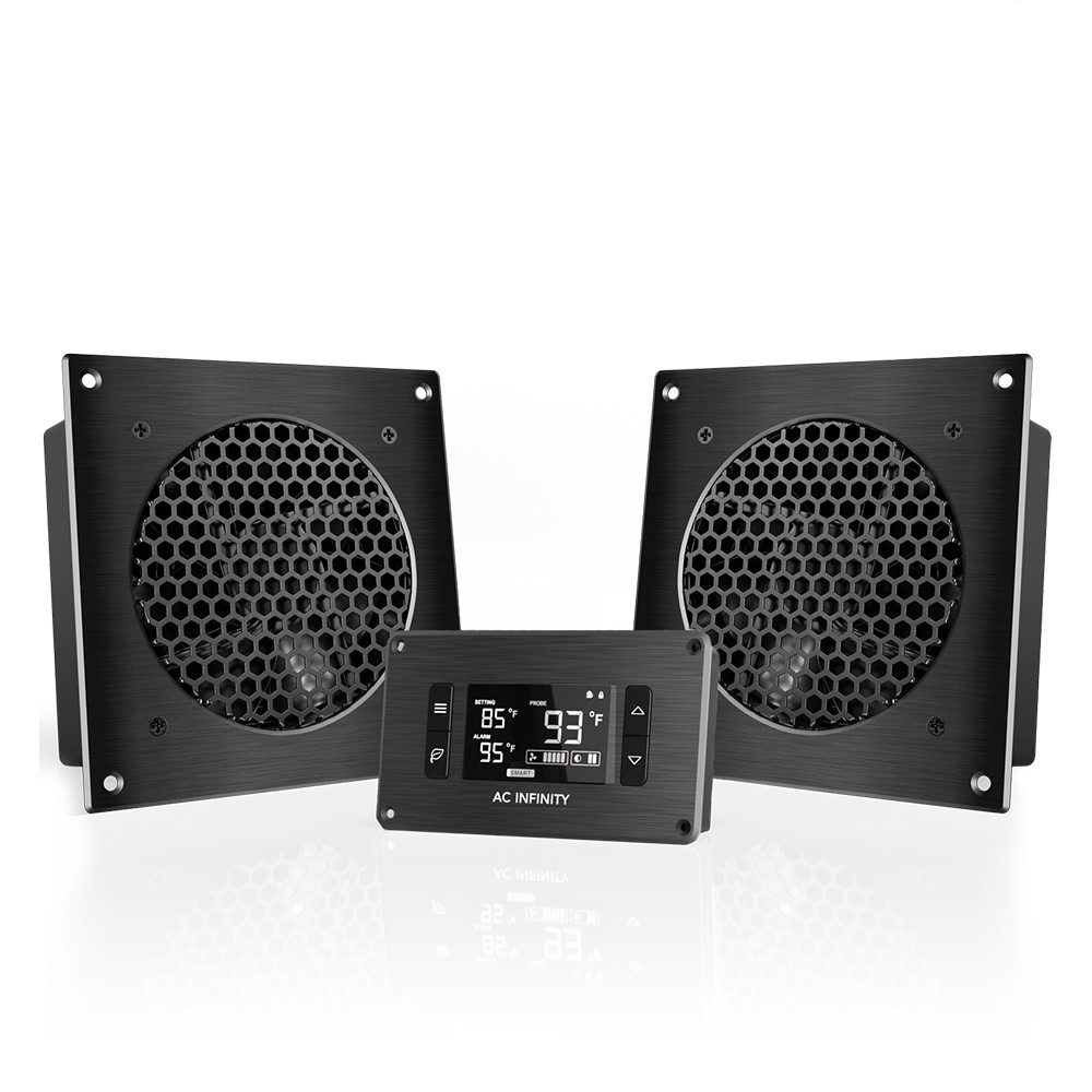 AIRPLATE T8, Dual-Fan Cooling System 6" with Thermostat, Home Theater AV Cabinet