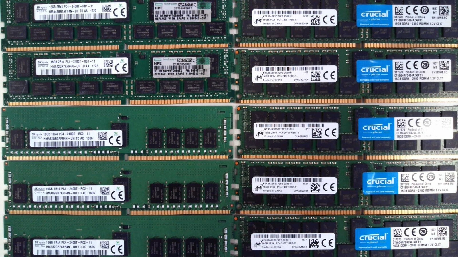 [BULK LOT OF 10 ] 16GB 2Rx4 PC4-2400T PC4-19200 DDR4 ECC RDIMM Server Memory RAM