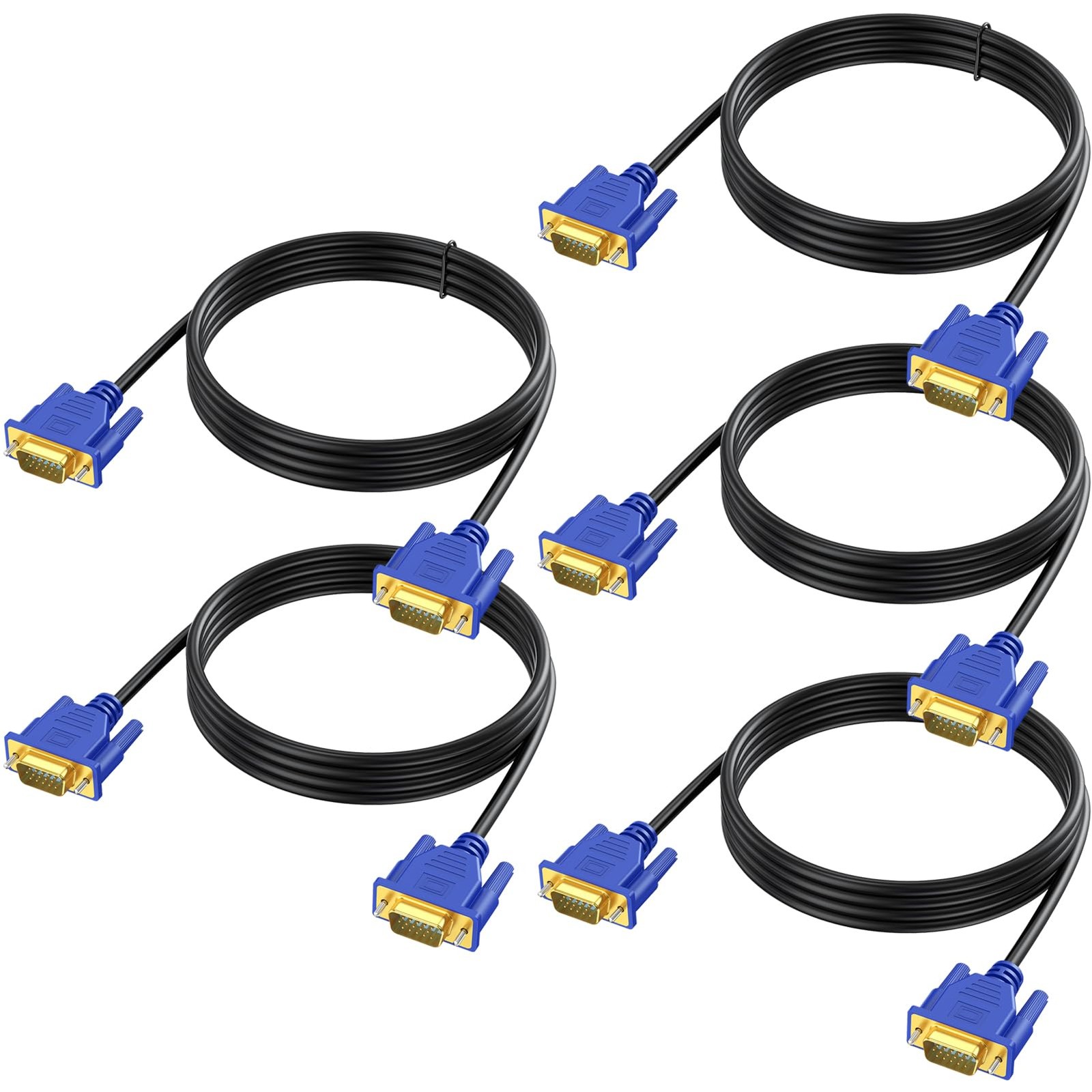 5 PCS 6 Ft Blue VGA To VGA Male Monitor Cable Adapter HD15 1080P Projector