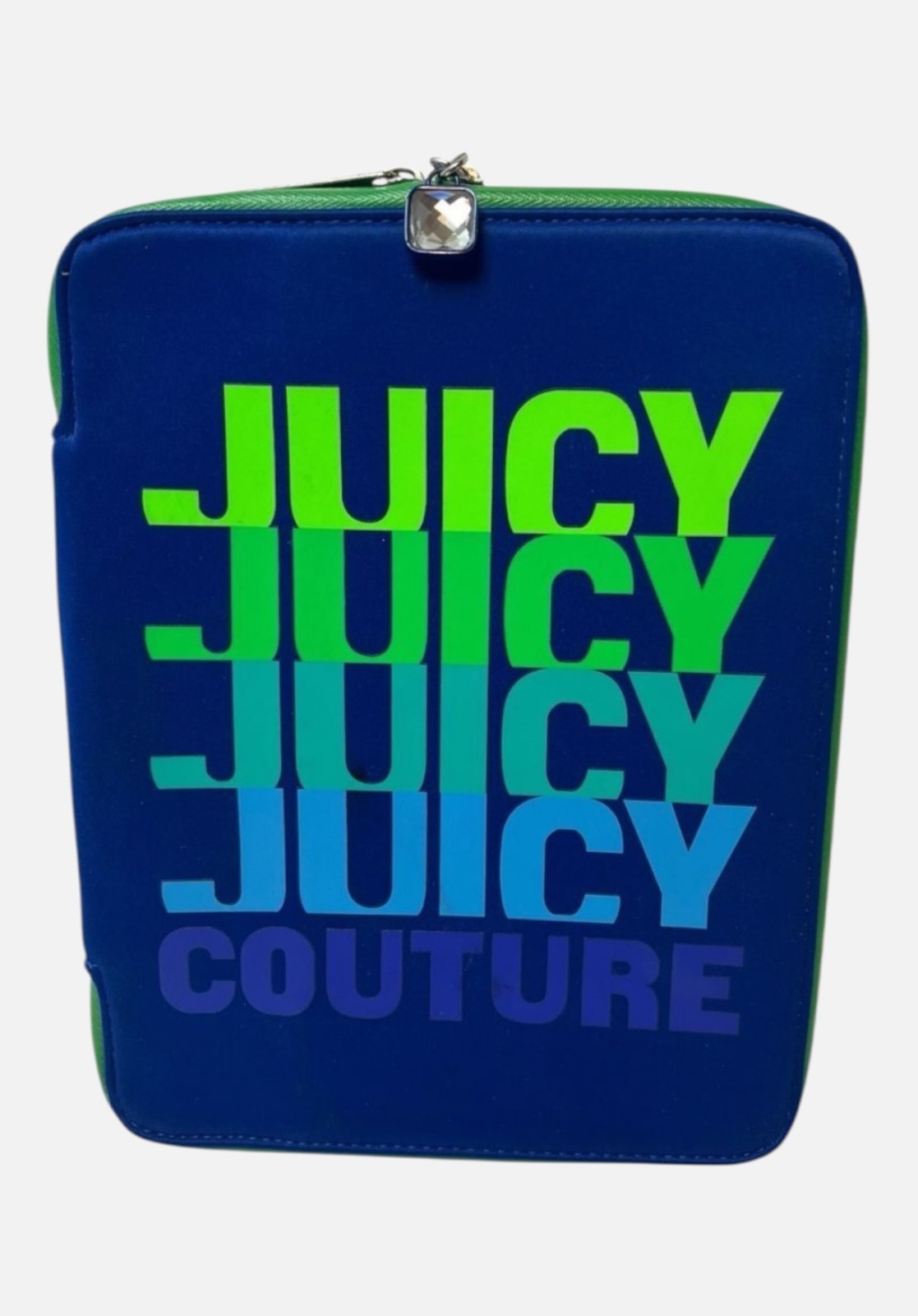 Juicy Couture Royal Blue Green Neoprene Zip iPad Tablet Case Sleeve Padded Cover