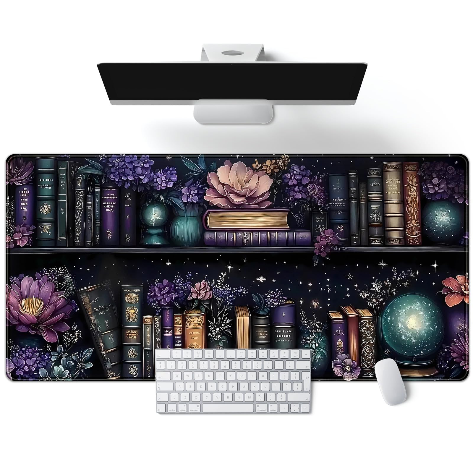 Purple Flowers Bookshelf Desk Mat 31.5" x 15.7",