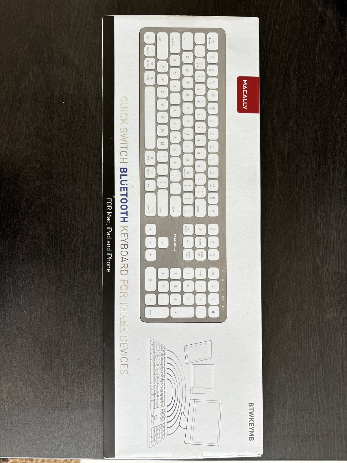 New MACALLY BTWKEYMB  Quick Switch Bluetooth Keyboard  For 3 Devices Silver
