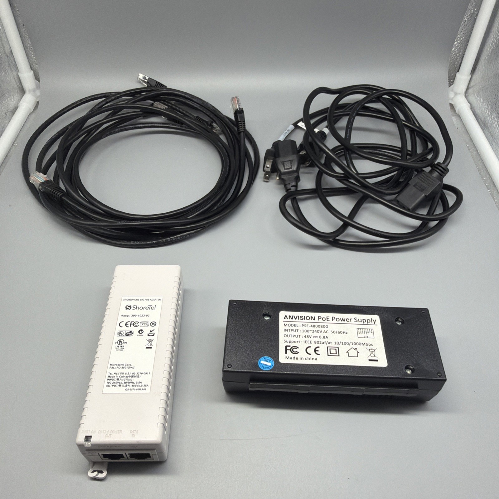 2 120V POE Injectors PSE-480080G Gigabit POE 48V 35W Adapter & Shortel PD-3051