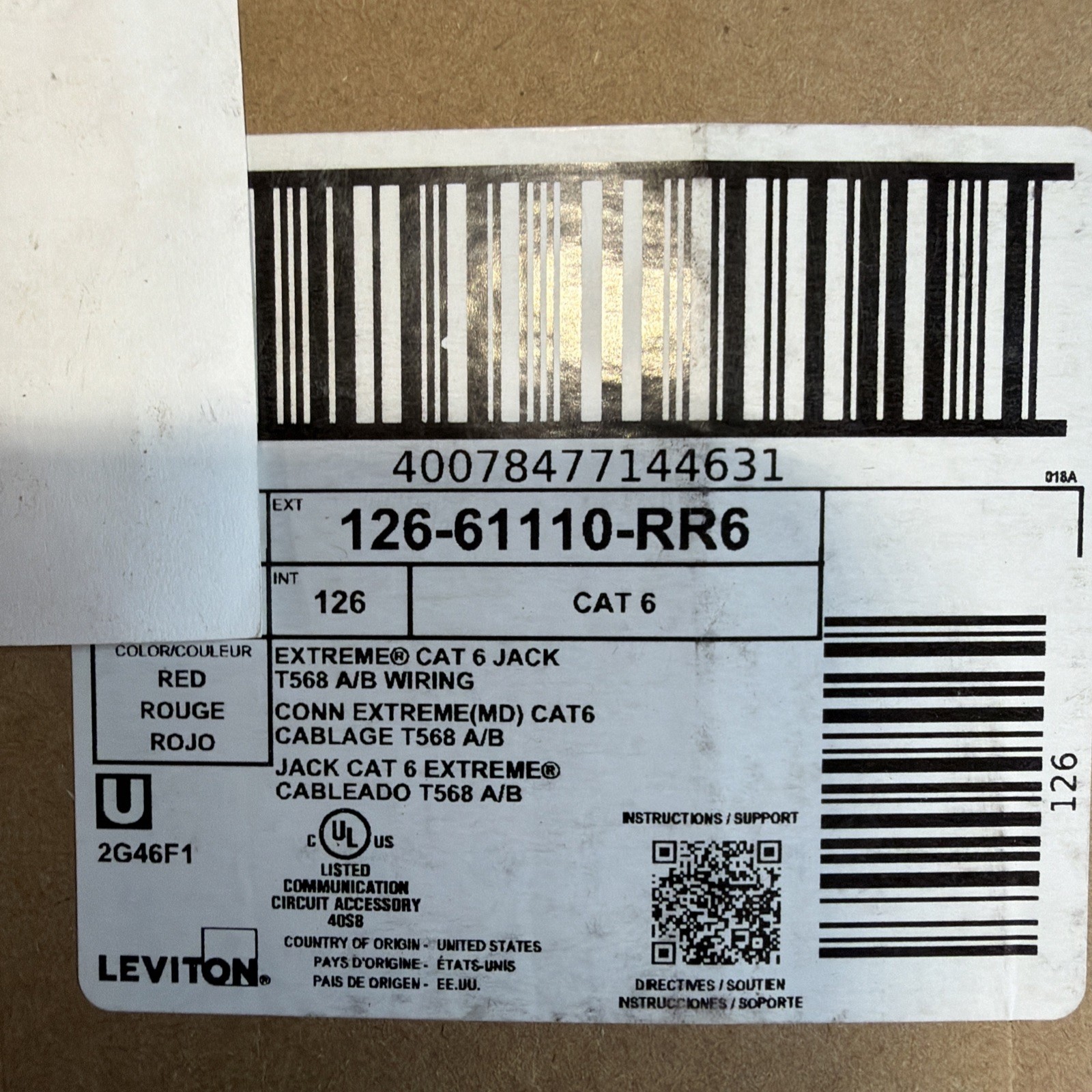 Box of 50 NEW Leviton 61110-RR6 Extreme Category 6 8P8C UTP Quickport Jack Red 