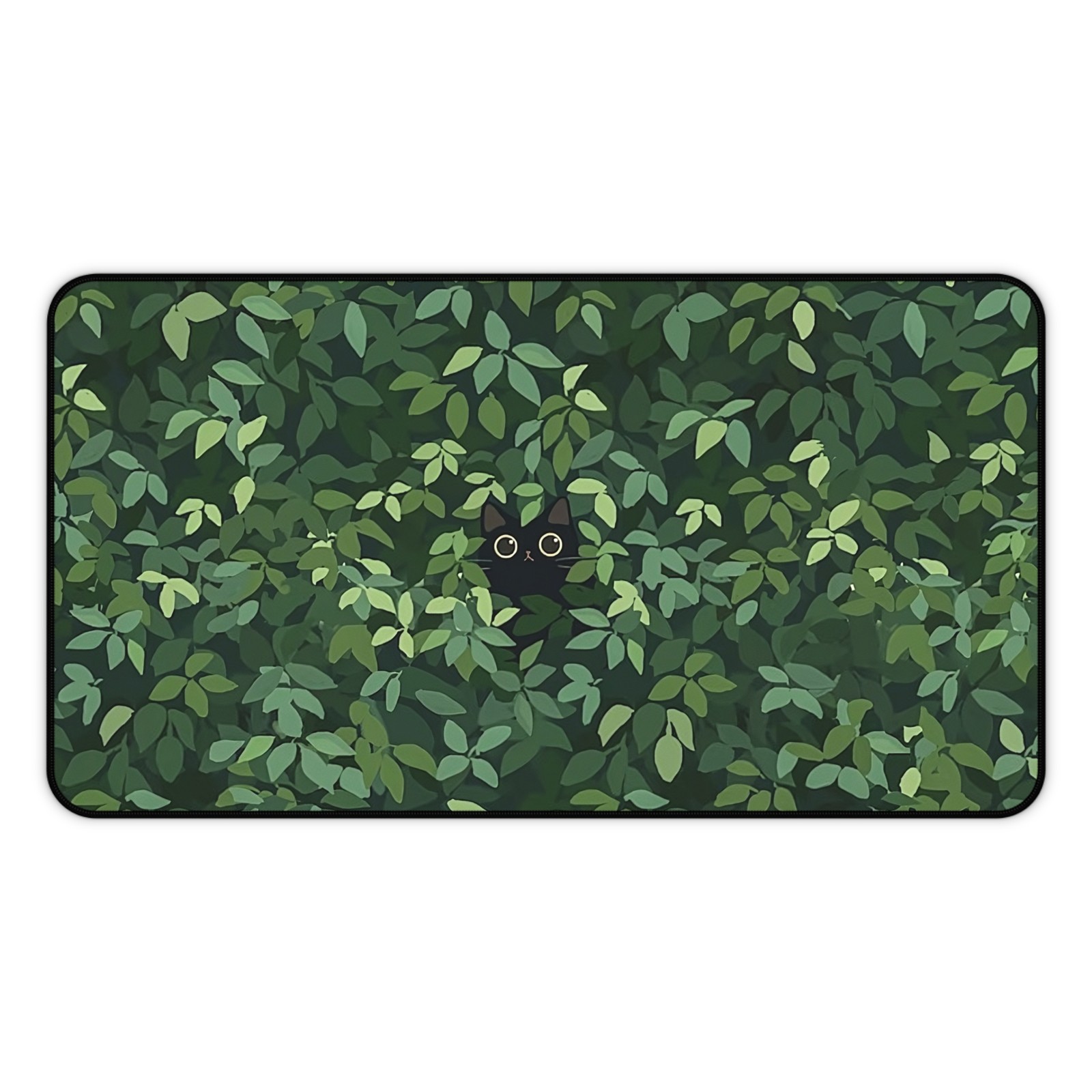 Cute Green Desk Mat, Kawaii Black Cat Mousepad, aesthetic plants nature