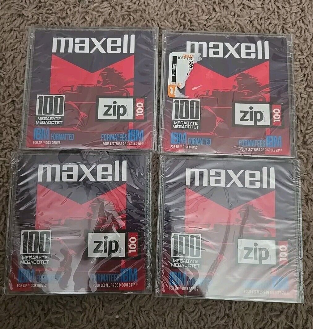 LOT Of 4 Maxell Zip Disk 100MB - New Sealed