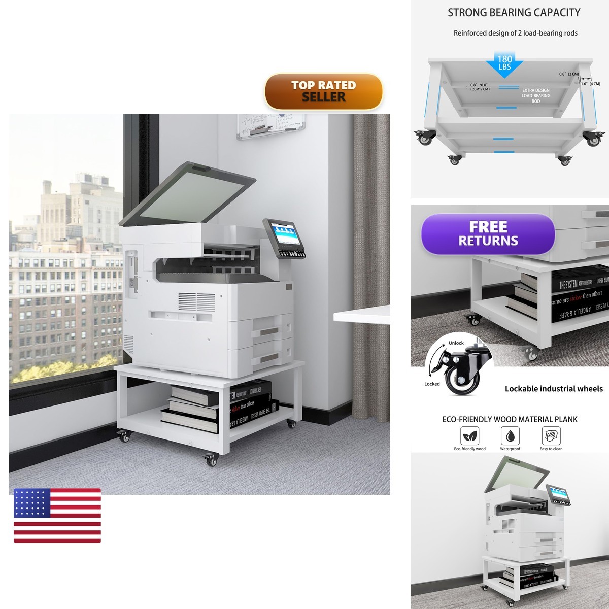 Natwind 2 Tier Laser Printer Stand 24''x24'' White