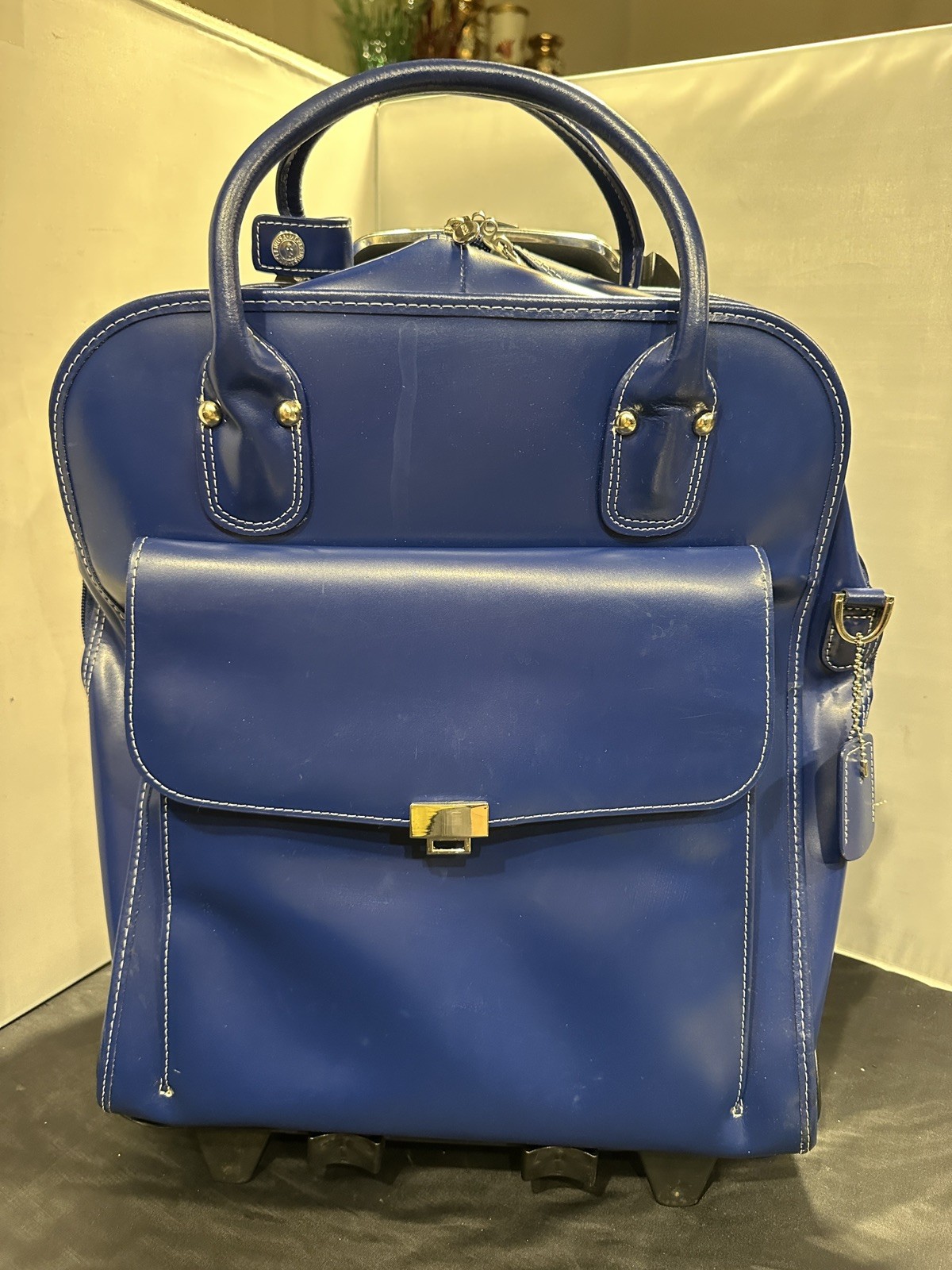 McKlein La Grange Blue Leather Vertical Detachable Wheeled Ladies Briefcase
