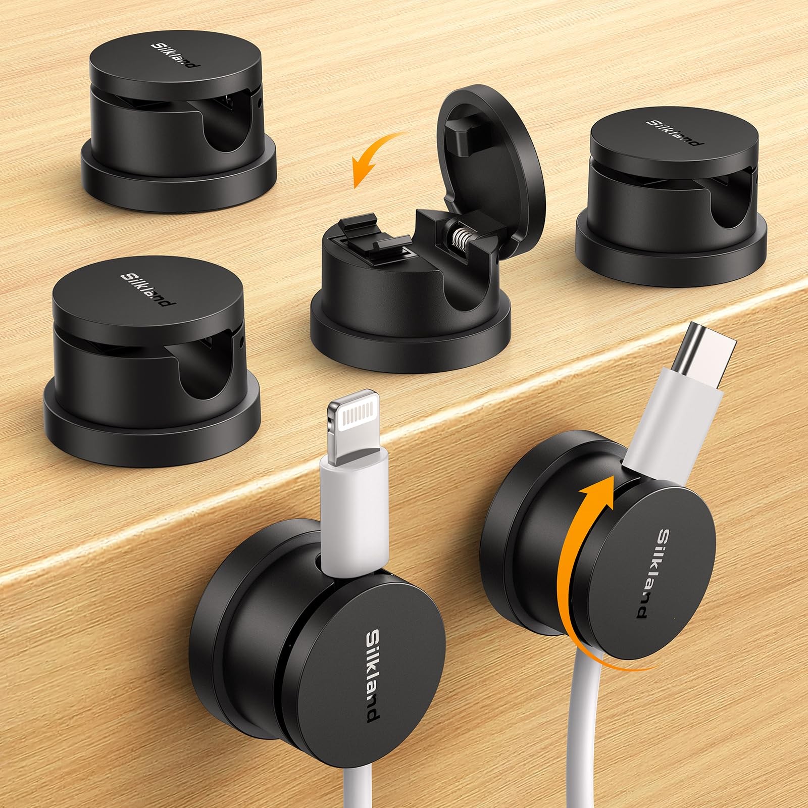 6 Pack Silkland 360° Rotatable Cable Clips Adhesive Cord Holder For Desk Wall