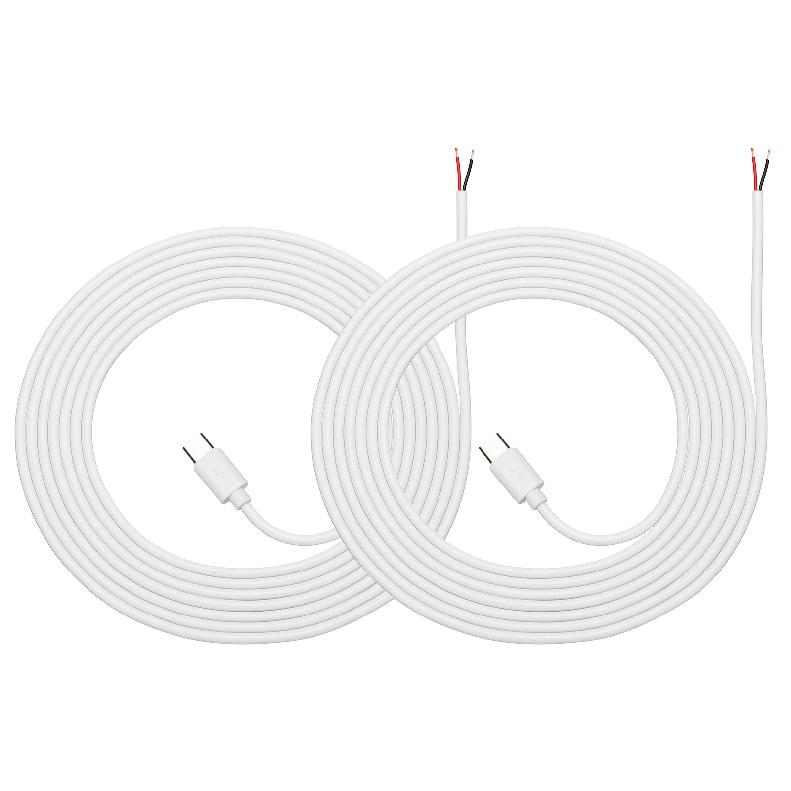 2Pcs 3m/9.84Ft USB C Pigtail Cable, 5V 2.4A Type C to 2 Pin Wires, White